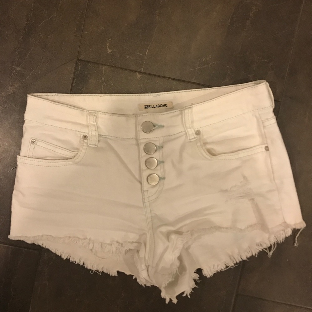 Billabong White Frayed Hem Denim Shorts
